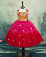 Sleeveless Embroided yellow Top With Red and Coral Pink Skirt (New)