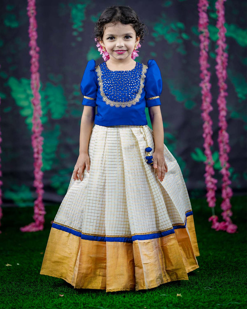 Kids Kerala Kasavu Skirt & Top Online | Kids Ethnic Wear Tamilnadu