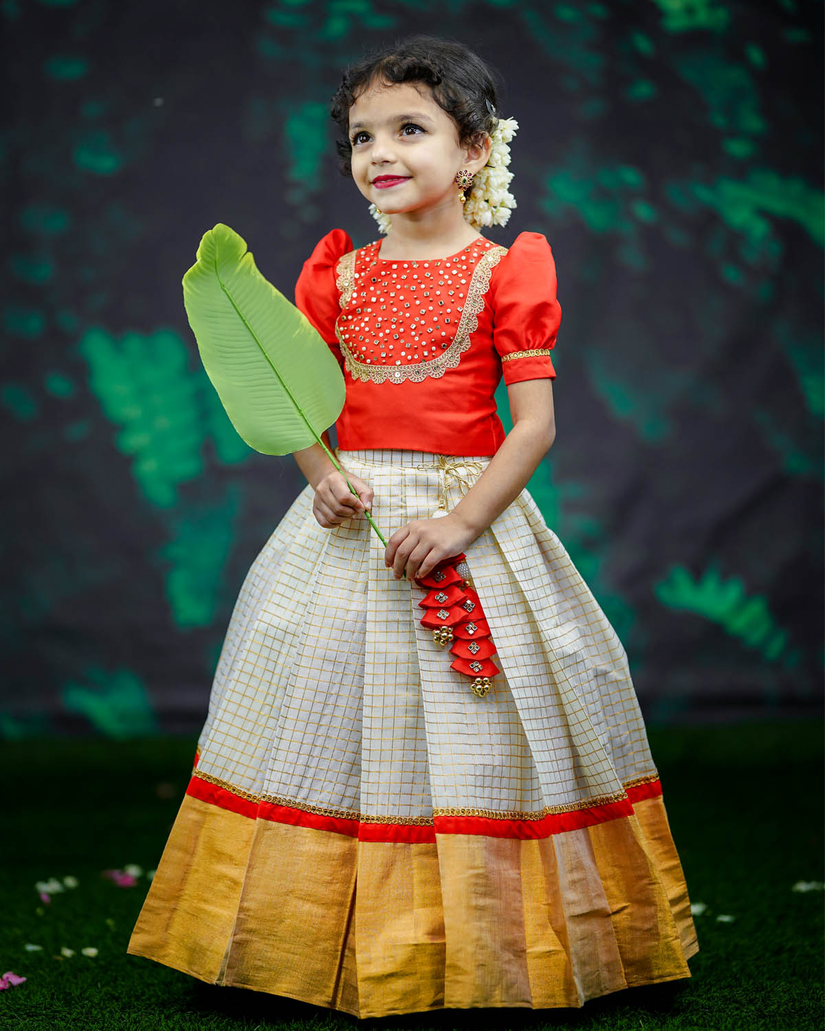chinese dress ladies Kids Kerala Kasavu Skirt & Top Online