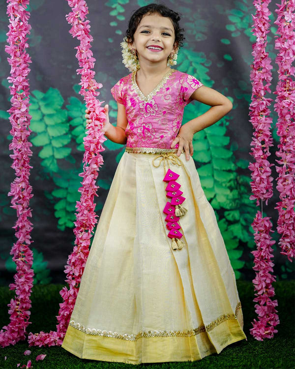 Buy Kids Tissue Pattu Pavada Online | Kids Ethnic Wear Online in India