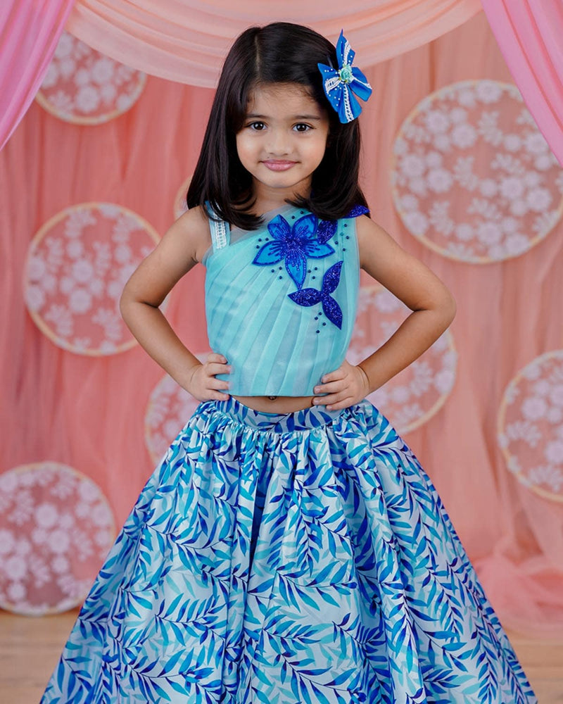 Blue Skirt and One Shoulder Top for Kids Online | Buy Kids Designer Party Wear Online