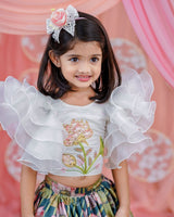 Kids Printed Skirt with White Designer Top Online | Luxury Designer Kids Wear Online in India