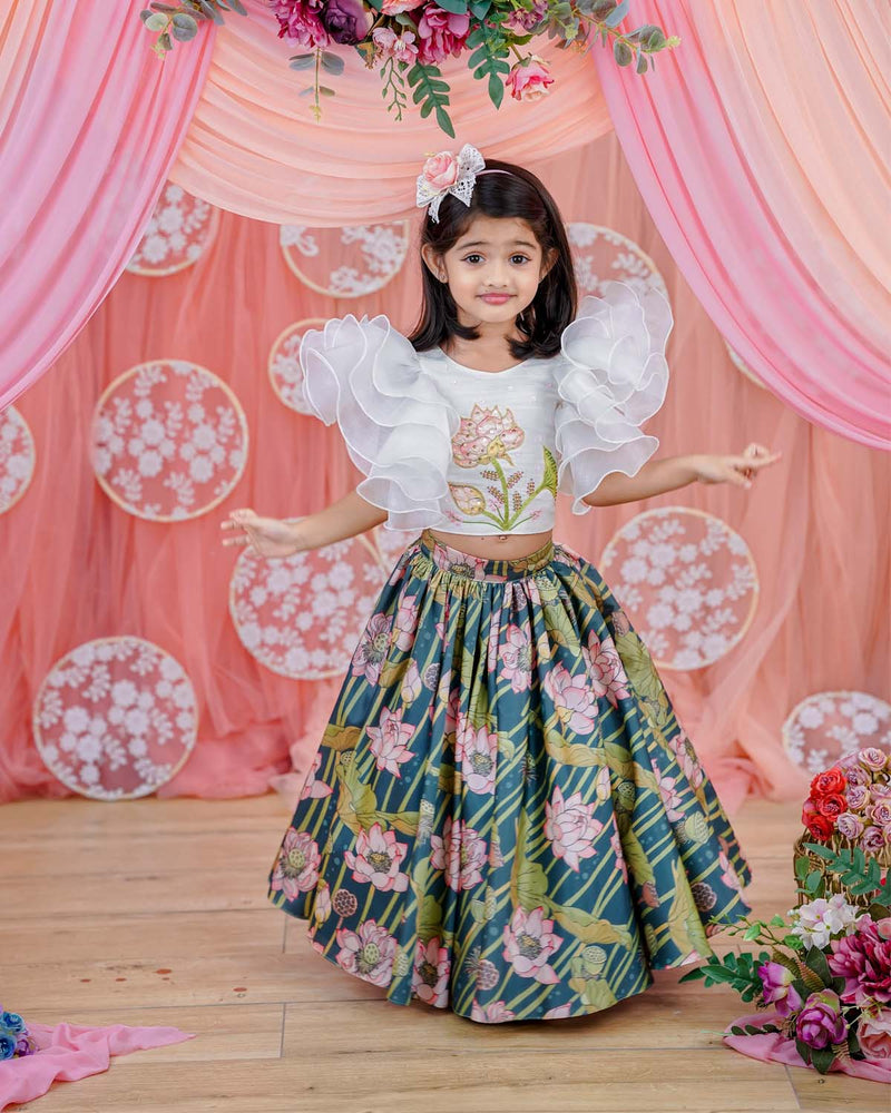Kids Printed Skirt with White Designer Top Online | Luxury Designer Kids Wear Online in India