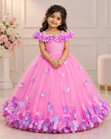 Pink Cold Shoulder Flower Gown