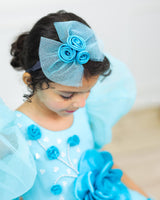 Sky Blue Ball Gown with 3D Satin Flowers & Silver Embellishments