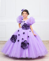 Lavender Ball Gown with 3D Satin Flowers & Silver Embellishments