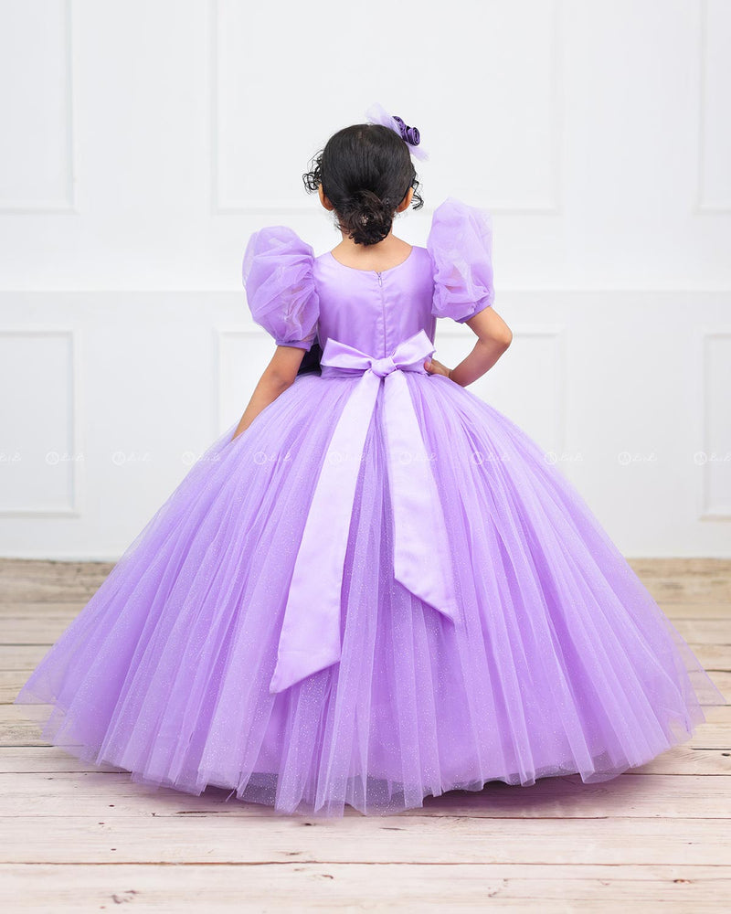 Lavender Ball Gown with 3D Satin Flowers & Silver Embellishments