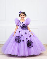 Lavender Ball Gown with 3D Satin Flowers & Silver Embellishments