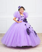 Lavender Ball Gown with 3D Satin Flowers & Silver Embellishments