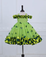 Green Glow Cold Shoulder Flower Gown