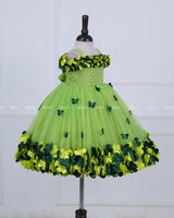 Green Glow Cold Shoulder Flower Gown
