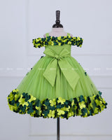 Green Glow Cold Shoulder Flower Gown