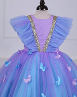 Lavender and light Blue Flower Gown  Butterfly and pearl Embellishment.