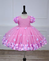 Pink Flower Gown with Ball Flower Sleeves