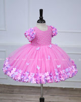 Pink Flower Gown with Ball Flower Sleeves