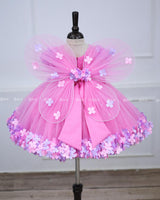 Pink Flower Gown with Ball Flower Sleeves