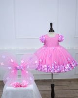 Pink Flower Gown with Ball Flower Sleeves
