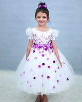 White Flower Frock with Detachable Lavender Back Trail