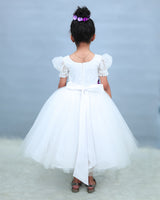 White Flower Frock with Detachable Lavender Back Trail