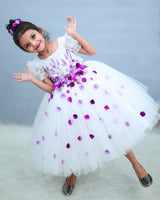 White Flower Frock with Detachable Lavender Back Trail