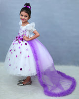 White Flower Frock with Detachable Lavender Back Trail