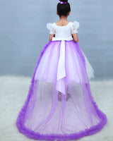 White Flower Frock with Detachable Lavender Back Trail