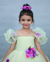 Pastel Green Gown with Ruffled Sleeves