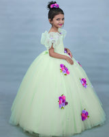 Pastel Green Gown with Ruffled Sleeves