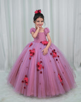 Onion Pink Glittery Gown with Pink and Maroon Floral Detailing