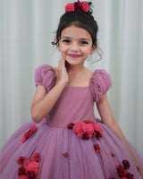 Onion Pink Glittery Gown with Pink and Maroon Floral Detailing