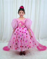 Dry Rose Pink Flower Frock with Detachable Lavender Back Trail