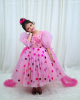 Dry Rose Pink Flower Frock with Detachable Lavender Back Trail