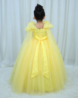 Light Yellow and Lavender Gown with Long Bow Sleeve Details