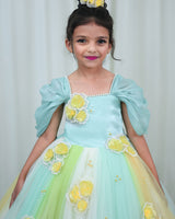 Yellow and Aqua Blue Flower Frock