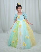 Yellow and Aqua Blue Flower Frock