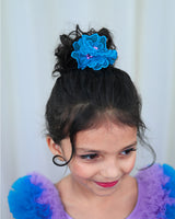 Lavender Net Ball Gown with Sea Blue Embroidered Flower Patch and Leaf Detailing