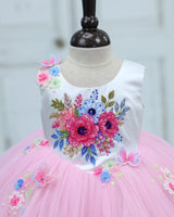 Net Sleeveless Floral Appliqué Garden Butterfly & Floral Full-Length Gown - Cherry Blossom