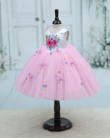 Net Sleeveless Floral Appliqué Garden Butterfly & Floral Full-Length Gown - Cherry Blossom
