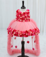 Peach Blush Flower Gown with Detachable Trail (New)