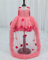 Peach Blush Flower Gown with Detachable Trail (New)