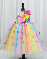 Net Sleeveless Multi Color Flower & Bead Embellished Tutu Frock for Girls (Bestseller) (New)