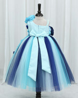Net Sleeveless Multi Color Flower & Bead Embellished Tutu Frock for Girls in Blue(Bestseller) (New)