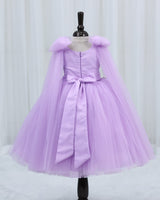 Net Bow sleeve With Trails Floral Appliqué Garden Butterfly & Floral Full-Length Gown - Lavender (New)
