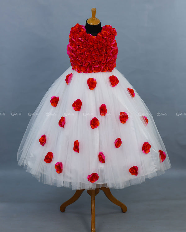 Ivory Flower Frock With Pink and Orange Flowers