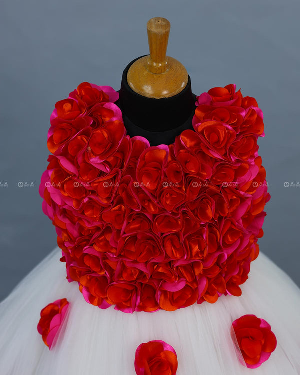 Ivory Flower Frock With Pink and Orange Flowers