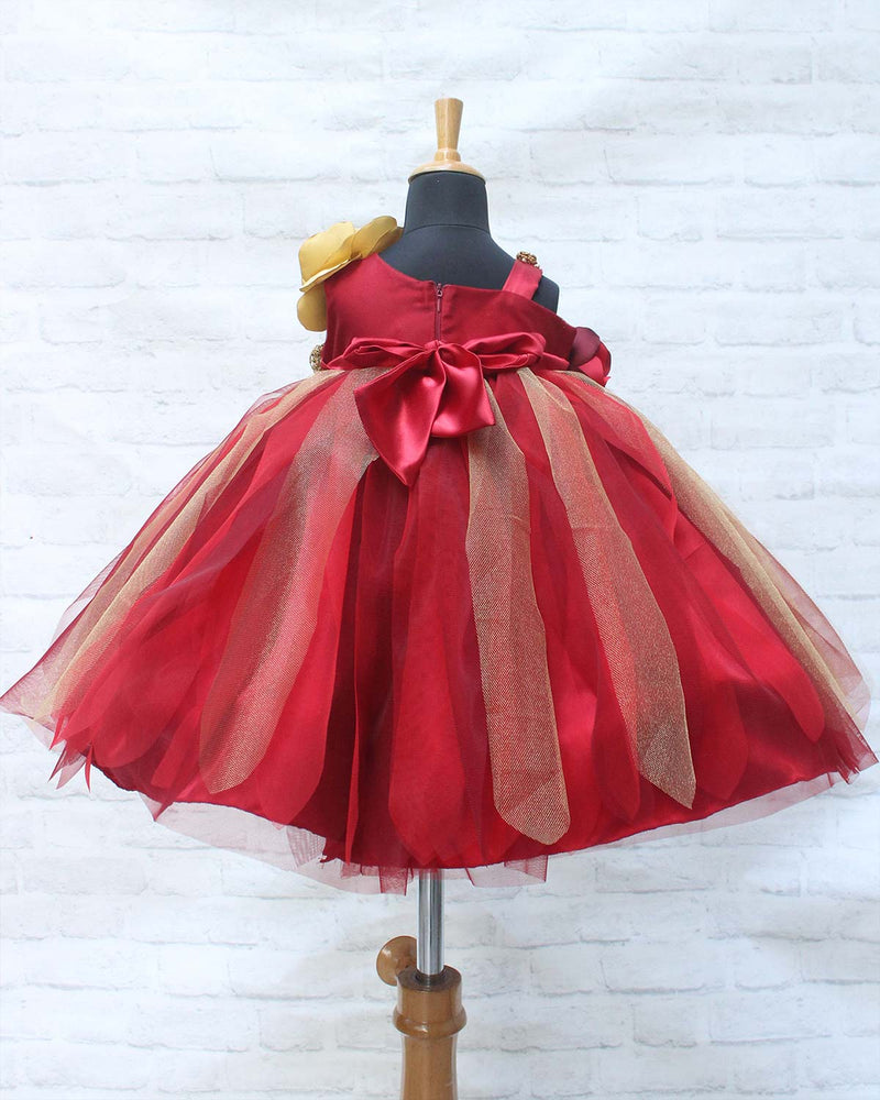 Gold & Red Shaded Tutu Flower Frock