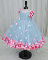 Baby Blue Flower Gown with Ball Flower Sleeves