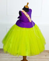 Peplum  Violet and Lime Green Flower Frock
