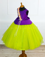Peplum  Violet and Lime Green Flower Frock