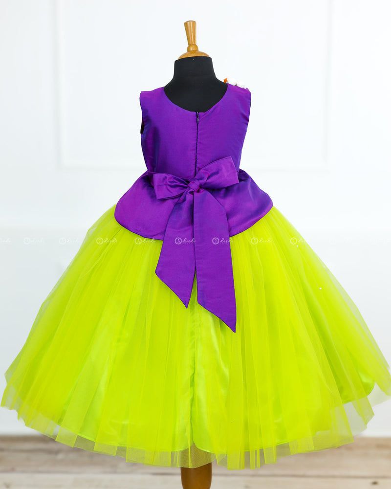 Peplum  Violet and Lime Green Flower Frock